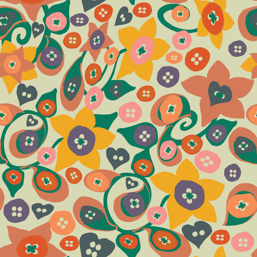 Floral Buttons, Yellow and Purple Small